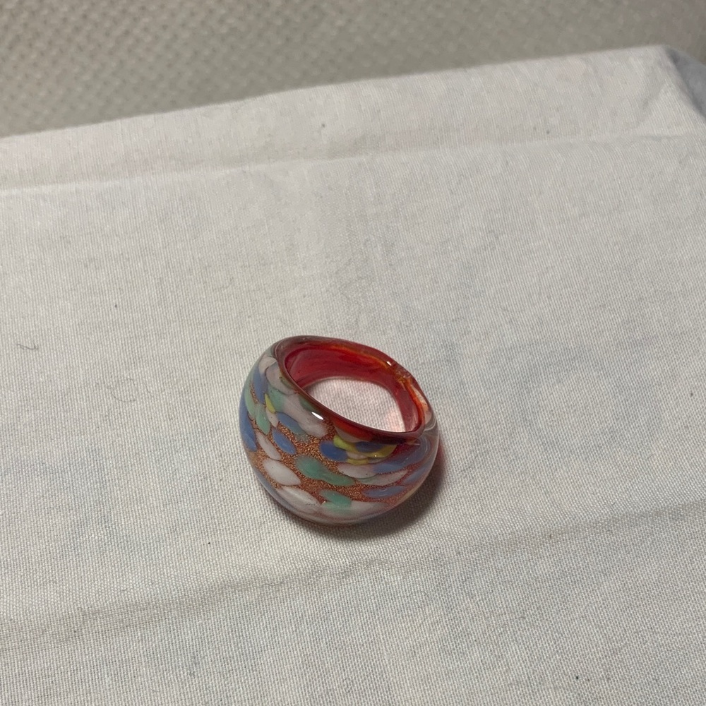 Red Murano-Style Multi-Color Glass Dome Ring - Picture 2 of 4